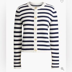 J. Crew Navy and White Striped Sweater Cardigan